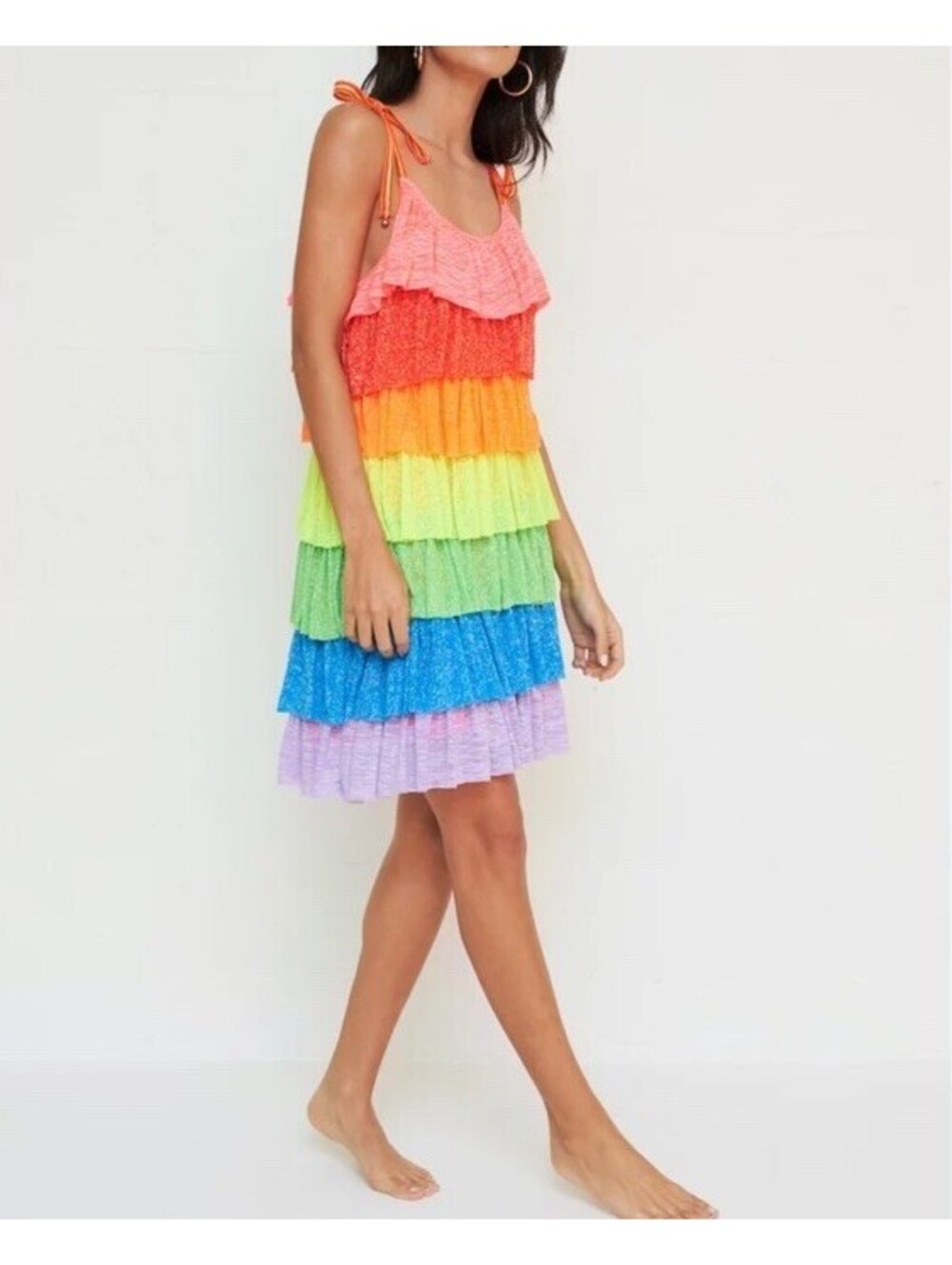 Pitusa Rainbow Color Cotton Tiered Ruffle Flutter Mini Dress Petite (XS) $178